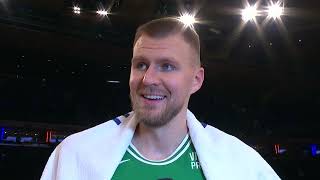 What else could I ask for 🤷‍♂️ Kristaps Porzingis happy after Celtics debut  NBA on ESPN [upl. by Aliahs]