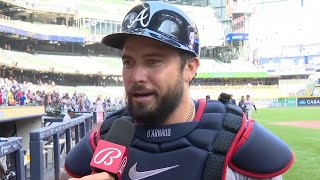 Travis dArnaud Postgame Interview on Hitting Back to Back Homer with Olson Twice [upl. by Hermina]