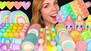 ASMR MUKBANG Pastel Desserts Milk Jello Retro Sour Candy Marshmallow Pop Rocks Lemon Jelly 먹방 [upl. by Dewhirst]