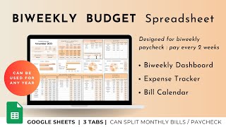 How to budget biweekly using my Google Sheets Template  Paycheck Budget Money amp Finance Tracker [upl. by Leanor]