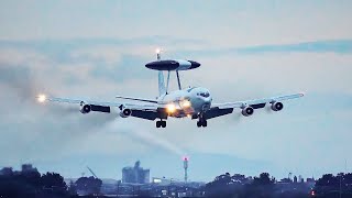 Very Smokey USAF E3B Sentries Land at Prestwick [upl. by Oelgnaed]