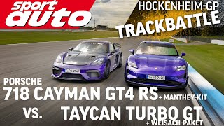 Porsche Taycan Turbo GT vs GT4 RS Manthey Kit  Trackbattle HockenheimGP  sport auto [upl. by Enelym162]