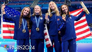 Team USA CLOSES swimming at the Paris Olympics with a worldrecord women’s 4x100 medley  NBC Sports [upl. by Esnohpla]