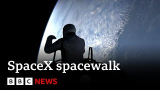 SpaceX astronauts make history as they conduct first private spacewalk  BBC News [upl. by Iruahs]