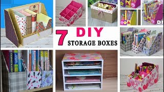 7 ideas diy storage boxes  cardboard desk organizers [upl. by Caralie]