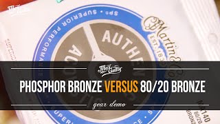 Phosphor bronze vs 8020 bronze strings on acoustic guitar Whats the difference in sound [upl. by Sergias]