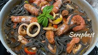 BLACK PASTA SEAFOOD SPAGHETTI recipe [upl. by Aniri129]