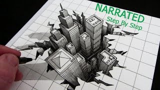 How to Draw a 3D City Optical Illusion Narrated Step by Step [upl. by Cochrane]