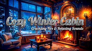 Cozy Winter Cabin Ambience  Relaxing Music with Fire Crackling in the Fireplace [upl. by Jaylene]