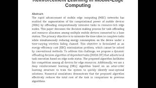 Dependency Aware Dynamic Task Offloading Based on Deep Reinforcement Learning in Mobile Edge Computi [upl. by Scoville]