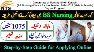 BS Nursing Admissions Sindh Government Colleges 202427  Directorate of Nursing Sindh BSN Nursing [upl. by Eidassac345]