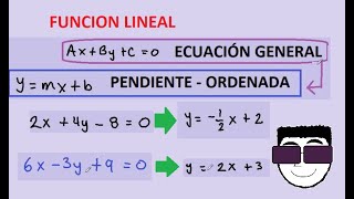 Función lineal De la ecuación general a la ecuación punto ordenada Cap 3 [upl. by Kendy812]