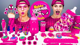 Pinky Food vs Black Pink Food Challenge 블루핑크 푸드 챌린지  주먹밥 교촌 허니콤보 치킨먹방 Mukbang Spiderman amp Hulk [upl. by Amolap]