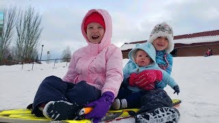 Babys First Time Sledding and Eating Snow Winter Vacation Vlog [upl. by Aretse79]