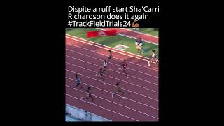 ShaCarri Richardson despite ruff start still stuns crowd at the Olympics trail runs 2024 [upl. by Ashlan]