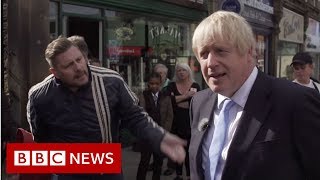 Boris Johnson heckled You should be in Brussels youre in Morley  BBC News [upl. by Ynnig438]