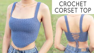 Easy Crochet Corset Top Tutorial  Crochet Crop Top  Chenda DIY [upl. by Lempres]