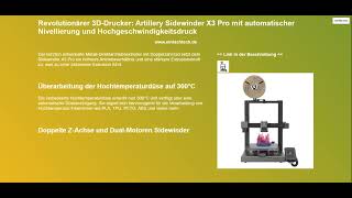 Revolutionärer 3DDrucker Artillery Sidewinder X3 Pro mit automatischer Nivellierung und Hochgesc [upl. by Aprilette]