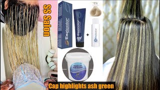 ash green cap highlights  Ash green highlights tutorialCap highlights  Cap Ash blonde highlights [upl. by Umeko180]