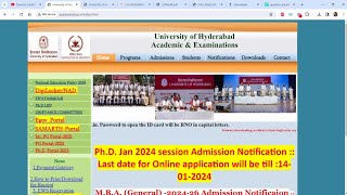 University of Hyderabad PhD Admissions January 2024 session Notification is Out 📢 Complete Details✅ [upl. by Ettennaej]