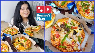 TRYING ALL DOMINOS PIZZA CRUSTS  DOMINOS CHEESE BURST FARMHOUSE PIZZA  PAN PIZZA amp MORE [upl. by Hashum]