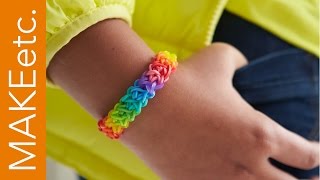 How to make a Rainbow Coloured Double Cross RubberLoom Band Bracelet [upl. by Ahsinned]