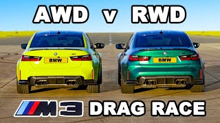 BMW M3 xDrive vs RWD DRAG RACE [upl. by Eiresed]