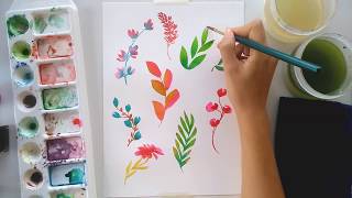 FOLHAS amp FLORES EM AQUARELA  Speed painting [upl. by Whitney]