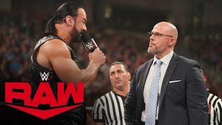 Drew McIntyre loses his temper with Adam Pearce and Seth Rollins Raw highlights July 15 2024 [upl. by Bonar31]