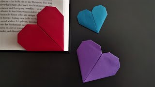 Herz Origami Lesezeichen basteln  How to make a easy heart bookmark corner  DIY [upl. by Elgar993]