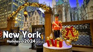 4k NYC Christmas Walk 2024  Cartier Light Show  Lotte New York Palace [upl. by Ahsein]