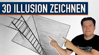 3D Illusion Zeichnen  Loch im Boden mit Leiter  Komplette Zeichenübung [upl. by Notlil356]