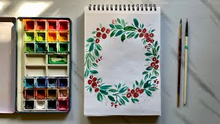 Watercolor Christmas wreath painting  Holiday card ideas [upl. by Arimlede]