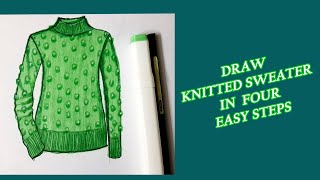 How to draw knitted Sweater in 4 steps Knit Texture Fashion Illustration easy Tutorial [upl. by Adamina]