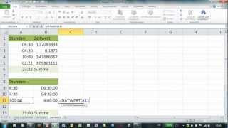 Excel  DATWERT  Berechnung von Zeiten größer 24 Stunden im Textformat [upl. by Ahsurej]