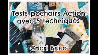 Tests pochoirs Action avec 5 techniques scrapbooking [upl. by Joell]