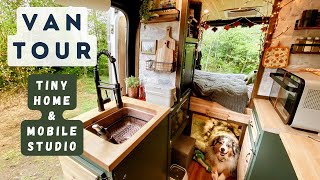 Mountain Lodge Van Conversion for a SOLO Artist amp LARGE Dog  Cozy Promaster 136 wb Van Tour [upl. by Boiney43]