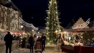 Sweden Walks Visby Christmas Market in the snow Atmospheric walk in charming medieval town [upl. by Annaor183]