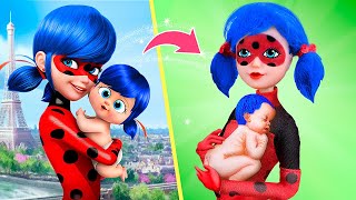 Ladybug and Cat Noir with a Baby  11 Doll Hacks and Crafts [upl. by Cooe]