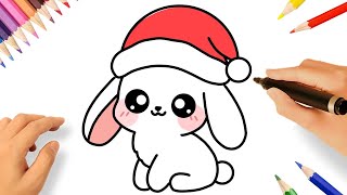 CÓMO DIBUJAR UN CONEJITO DE NAVIDAD KAWAII FACIL 🐇🎄❤️ [upl. by Salazar564]