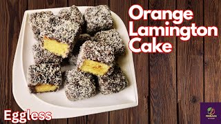 Eggless Orange Lamington Cake  Australian Lamington Cake Recipe  Easy Soft Eggless Cake Recipe [upl. by Yremrej]