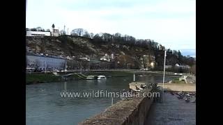 Salzach river flows through Salzburg city in Austria [upl. by Iatnwahs]