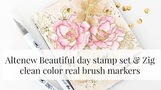 Coloring Altenew stamp with Zig clean color real brush markers [upl. by Anyl881]