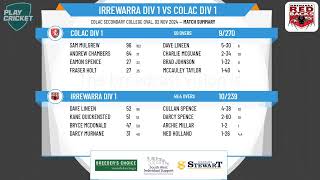 Irrewarra Div 1 v Colac Div 1 [upl. by Atnuhs]