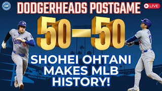 DodgerHeads Postgame Shohei Ohtani becomes first 5050 player amp breaks Dodgers record [upl. by Aerdnat]