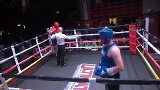 Ultimate White Collar Boxing Liverpool Andy Grant red v Sebastian Long Blue 220624 [upl. by Enyalb]