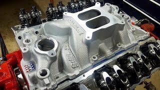 Engine Building Part 12  Installing an Edelbrock Performer Dual Plane Intake Manifold SBC 350 [upl. by Daggna]