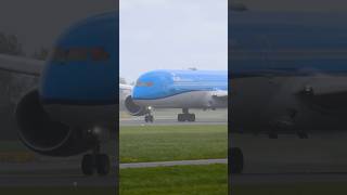 KLM Dreamliner departing a very rainy Amsterdam aviation planespotting rain boeing livestream [upl. by Ellehsat636]