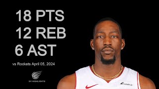 Bam Adebayo vs Rockets 18 pts 12 reb 6 ast  April 05 2024 [upl. by Chastity130]