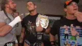 Triple H Orton and Cena backstage 03 03 08 [upl. by Hurff670]